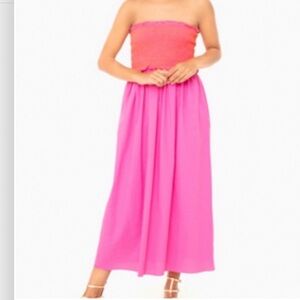 Tuckernuck Pomander Place Pink and Orange Strapless Dress, Large